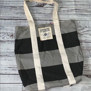 VS Pink Wide Black and Grey Stripe Tote